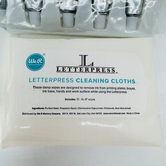 5 NEW We R Memory Keepers Letterpress Ink & Roller & Cleaning Cloths Pink Blue - Picture 3 of 5
